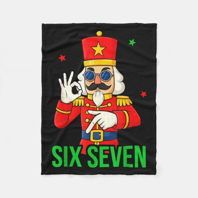 Six Seven Meme Funny Holiday Toy Soldier  Fleece Blanket (Front)