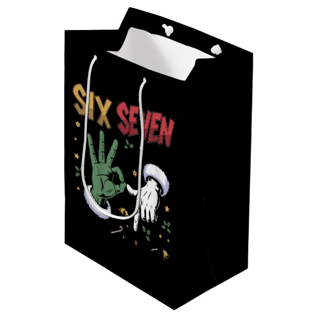 Six Seven Meme Funny Mean Guy Christmas Viral 6 7  Medium Gift Bag (Front Angled)
