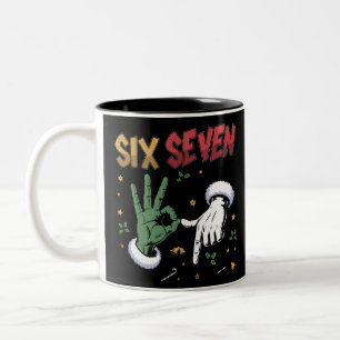 Six Seven Meme Funny Mean Guy Christmas Viral 6 7  Two-Tone Coffee Mug