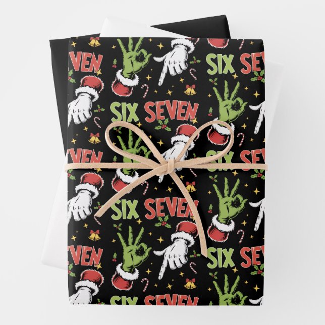 Six Seven Meme Funny Mean Guy Christmas Viral 6 7  Wrapping Paper Sheet (In situ)