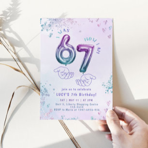 Six Seven Meme Glitter Kids 7th Birthday Invitation
