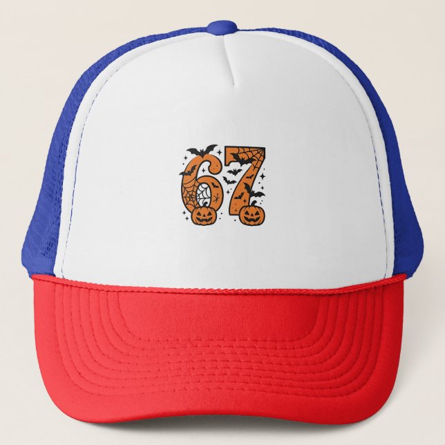 Six Seven Meme Halloween 67 Mason Spooky  Trucker Hat (Front)