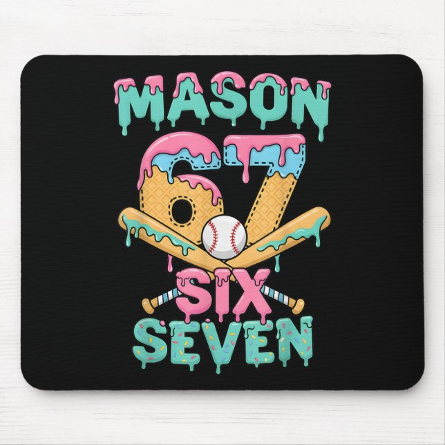 Six Seven Meme Mason Ice Cream Drip Funny Bysebyll Mouse Mat (Front)