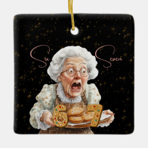Six Seven On Grannie's Cookie Plate Christmas Ceramic Ornament