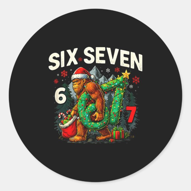 Six Seven Santa Bigfoot Christmas Sasquatch 67 Fun Classic Round Sticker (Front)