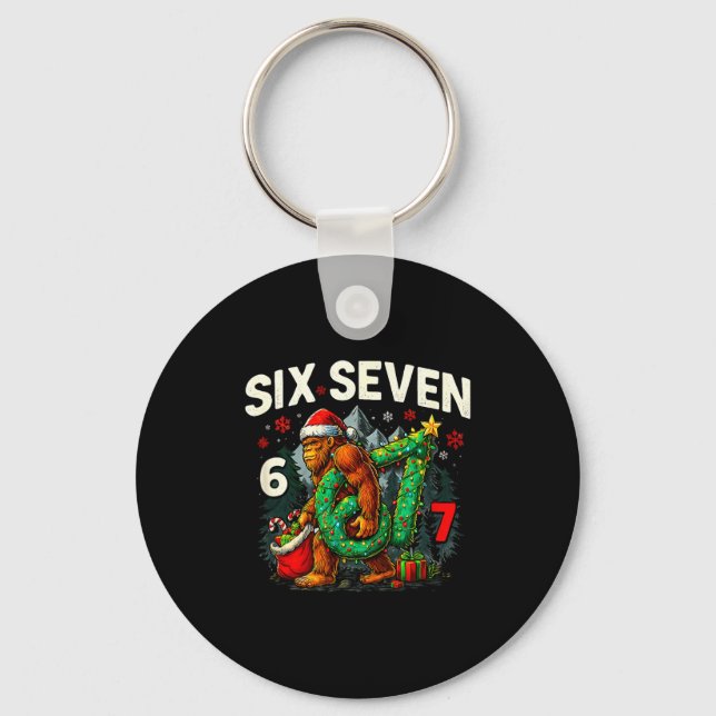 Six Seven Santa Bigfoot Christmas Sasquatch 67 Fun Key Ring (Front)