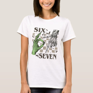 Six Seven Skeleton Hand Sign Meme Halloween Women T-Shirt