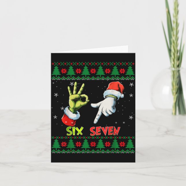 Six Seven Skeleton Meme Christmas Ugly Sweater 67  Card (Front)