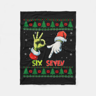 Six Seven Skeleton Meme Christmas Ugly Sweater 67 Fleece Blanket