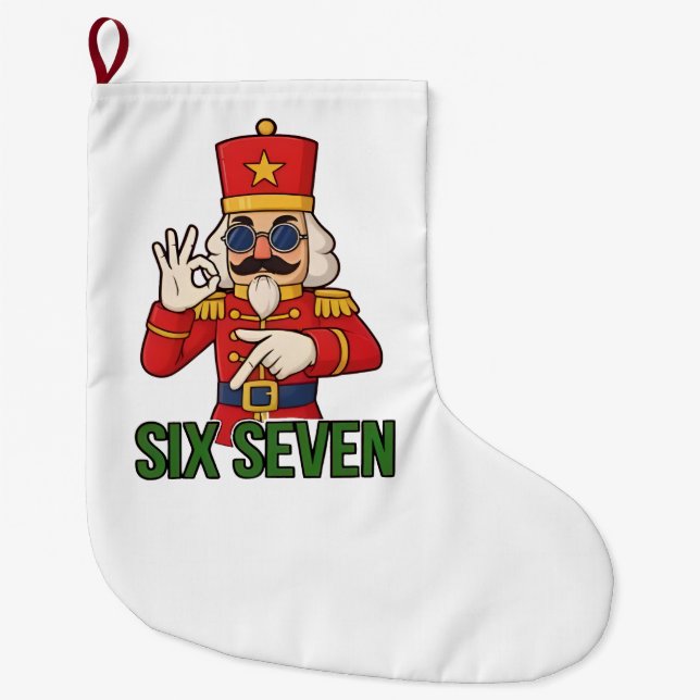 Six Seven Snowman Christmas Nutcracker 6 7 Xmas  Large Christmas Stocking (Front)