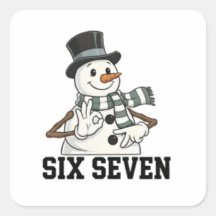 Six Seven Snowman Christmas Santa 6 7 Xmas Square Sticker