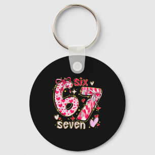 Six Seven Valentine Coquette Bow Funny 67 Meme Hea Key Ring