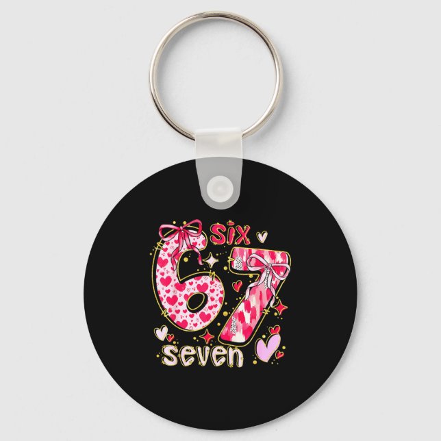 Six Seven Valentine Coquette Bow Funny 67 Meme Hea Key Ring (Front)