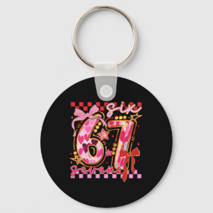Six Seven Valentine Day Funny Pink 67 Cute Bow Gir Key Ring
