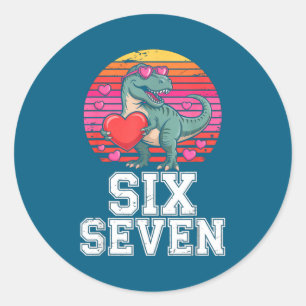 Six Seven Valentine’s Day Dinosaur T-rex For Kids Classic Round Sticker