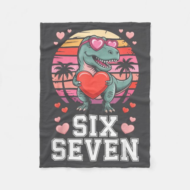 Six Seven Valentine’s Day Dinosaur T-rex For Kids  Fleece Blanket (Front)