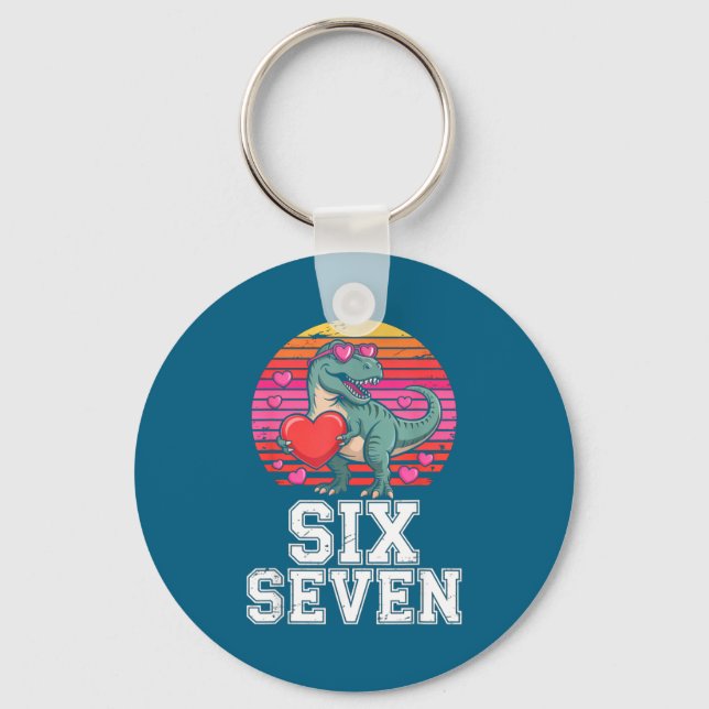 Six Seven Valentine’s Day Dinosaur T-rex For Kids  Key Ring (Front)