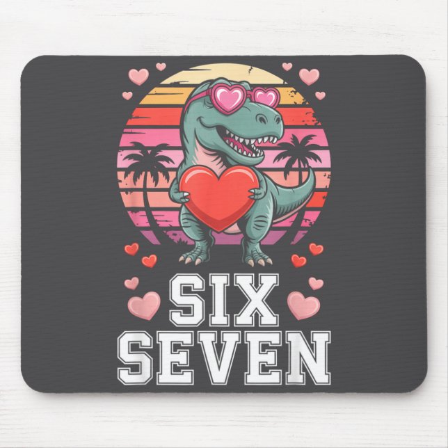 Six Seven Valentine’s Day Dinosaur T-rex For Kids  Mouse Mat (Front)