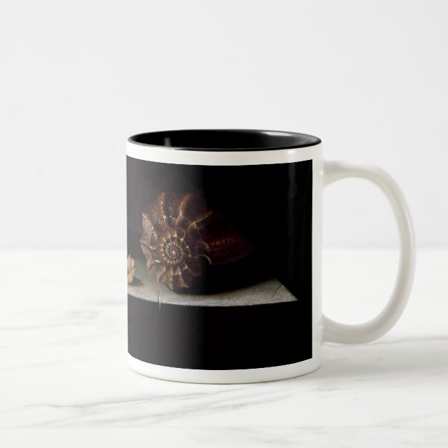 Six Shells on a Stone Shelf, 1696 Two-Tone Coffee Mug (Right)