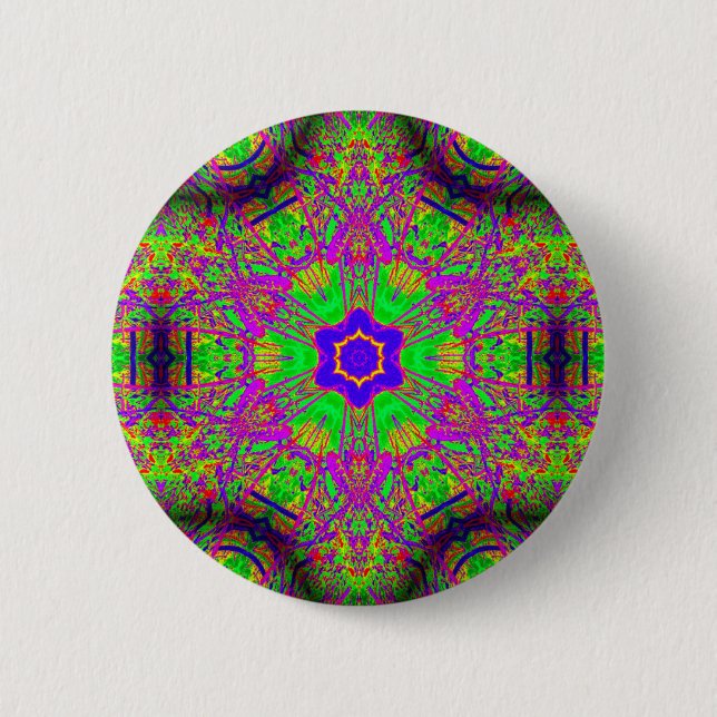 six-sided blue star hippie groovy 6 cm round badge (Front)