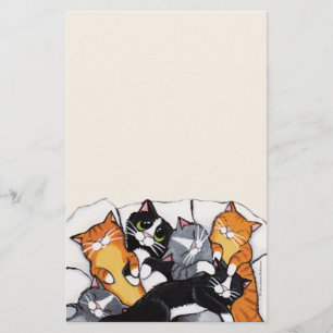 Six Sleeping Cats Note Paper Stationery