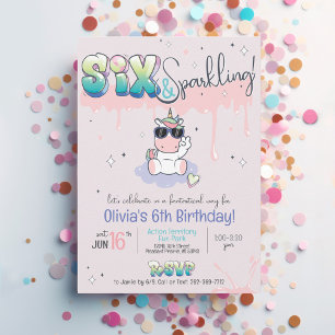SIX & Sparkling Unicorn Graffiti Girl 6th Birthday Invitation