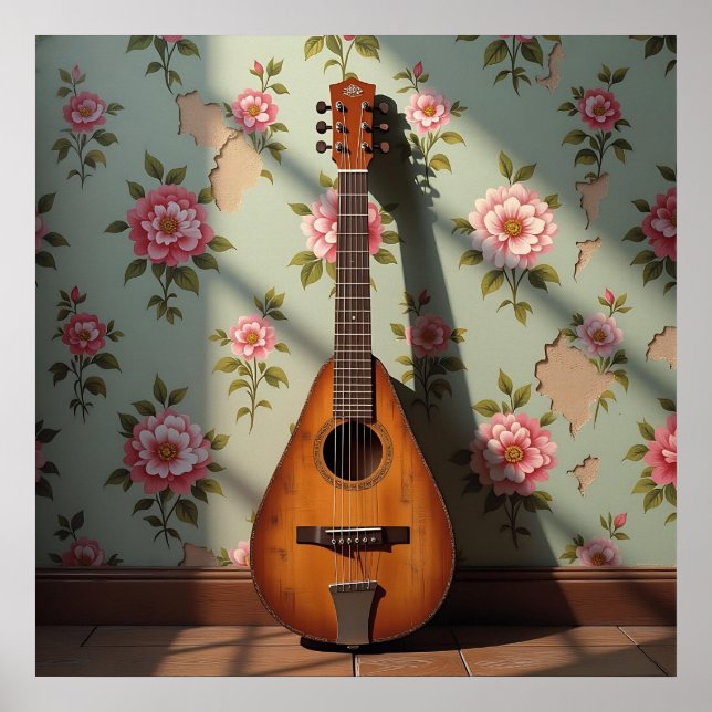 Six-Stringed Dulcimer Vintage Floral Poster (Front)