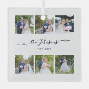 Six Wedding Photo Heart Swash Signature Glass Tree Decoration