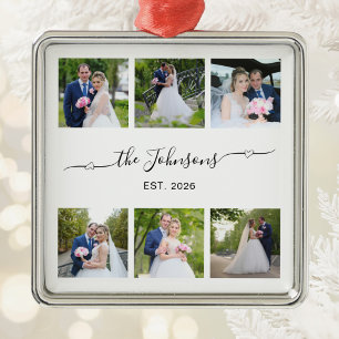 Six Wedding Photo Heart Swash Signature  Metal Tree Decoration