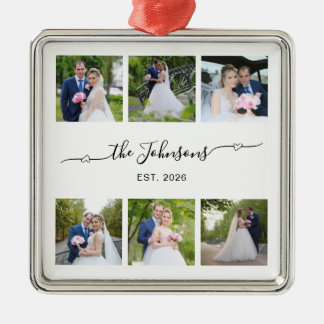 Six Wedding Photo Heart Swash Signature Metal Tree Decoration
