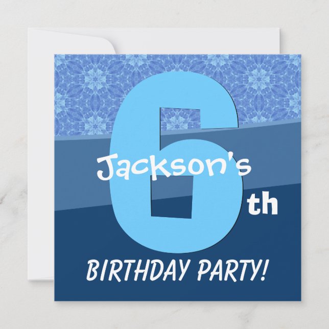 Six Year Old Birthday Blue Pattern For Boy V06E1 Invitation (Front)