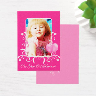 Six Year Old Girls Birthday Photo Card Pink