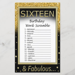 Sixteen Birthday Word Scramble Game