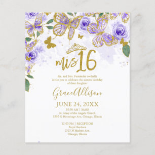Sixteen Butterfly Budget Invitation Bilingual 
