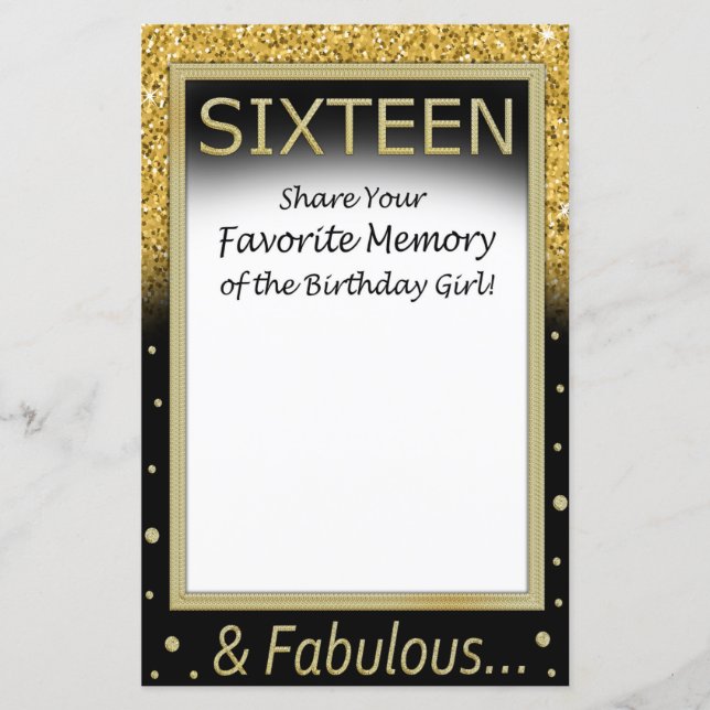 Sixteen Favourite Memory of the Birthday Girl (Front)