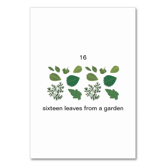 Sixteen garden leaves custom number flashcards table number (Back)
