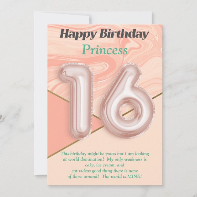 Sixteen year old girls Happy Birthday card (Front)