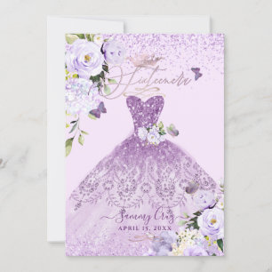 Sixteenera Dusty Lilac Purple Glitter Gown Invitation