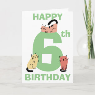 Sixth (6th) Birthday Doodle Cats Custom Message Card