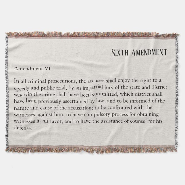 Sixth Amendment Constitution Bill of Rights Throw Blanket (Front)