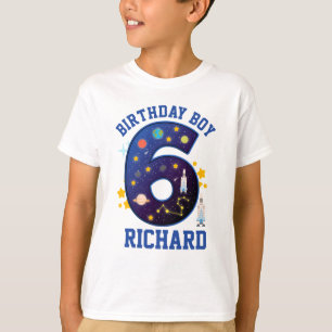 Sixth Birthday Boy Space 6   Planets Galaxy T-Shirt
