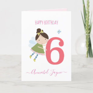 Sixth birthday fairy, girls cute personalised card