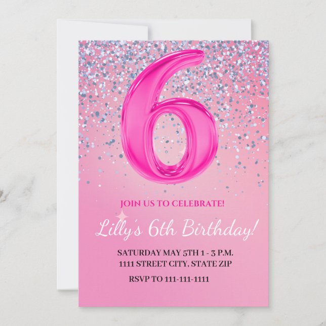 Sixth Birthday Girl Invitation (Front)