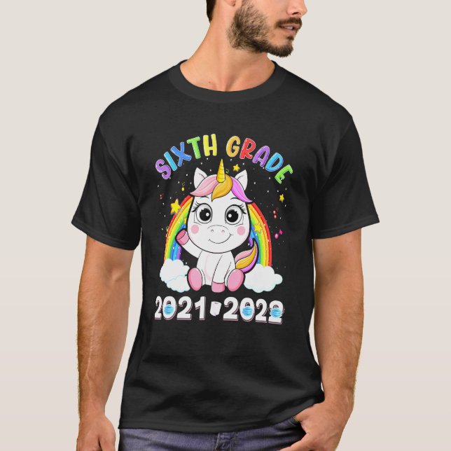Sixth Grade 2021 2022 Unicorn Mask Back To School  T-Shirt (Front)