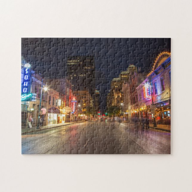Sixth Street At Dusk In Downtown Austin, Texas Jigsaw Puzzle (Horizontal)