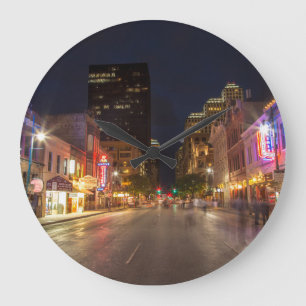 Sixth Street At Dusk In Downtown Austin, Texas Large Clock