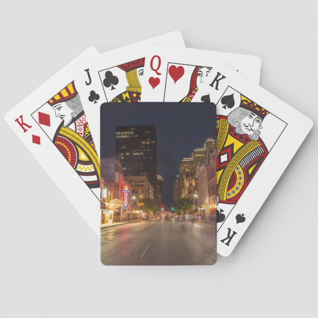 Sixth Street At Dusk In Downtown Austin, Texas Playing Cards (Back)