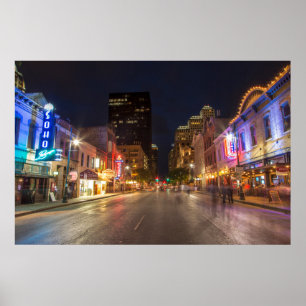 Sixth Street At Dusk In Downtown Austin, Texas Poster