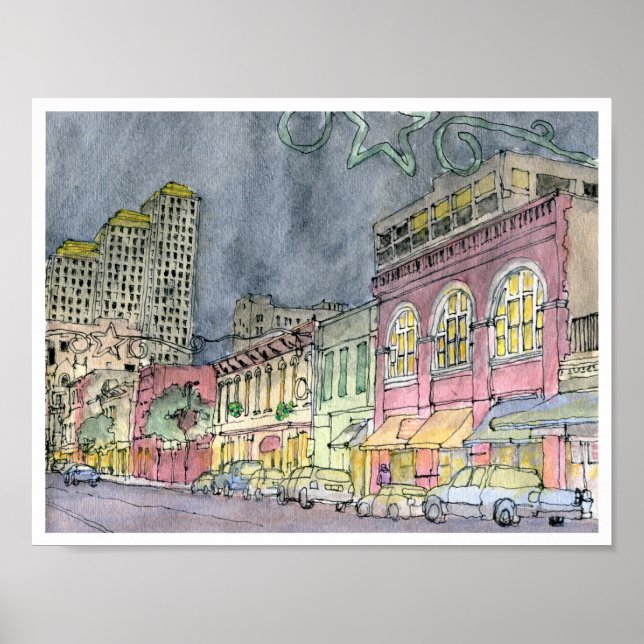 Sixth Street looking West, Austin, Texas Poster (Front)