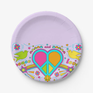 Sixties 60s hippy peace flower power retro party paper plate